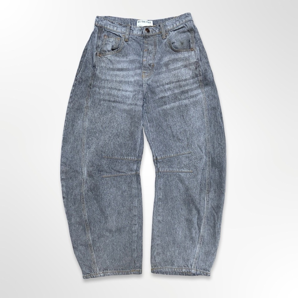 We The Free Lucky You Mid Rise Barrel Jeans Women's Size 24 Gray Acid Wash Denim